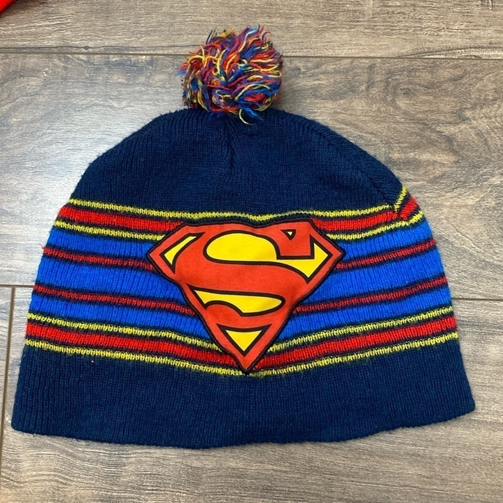 Superman Striped Beanie with pom pom